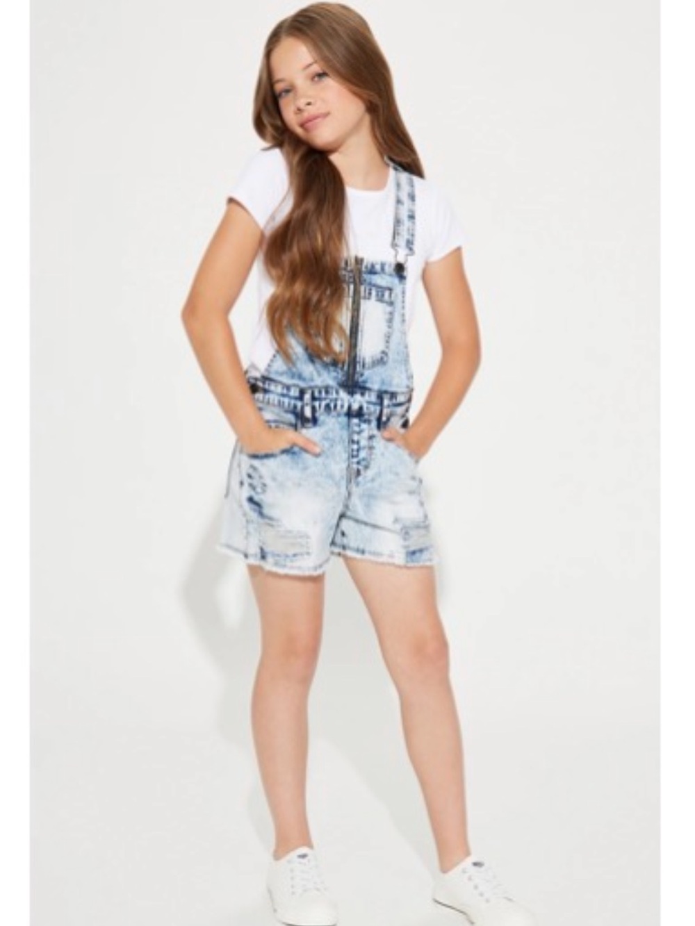 NOVA Kids Mini Ready To Explore Denim Short Overalls Girls 14/16 Distressed
